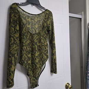 Divided Black and Yellow Snake Print Bodysuit